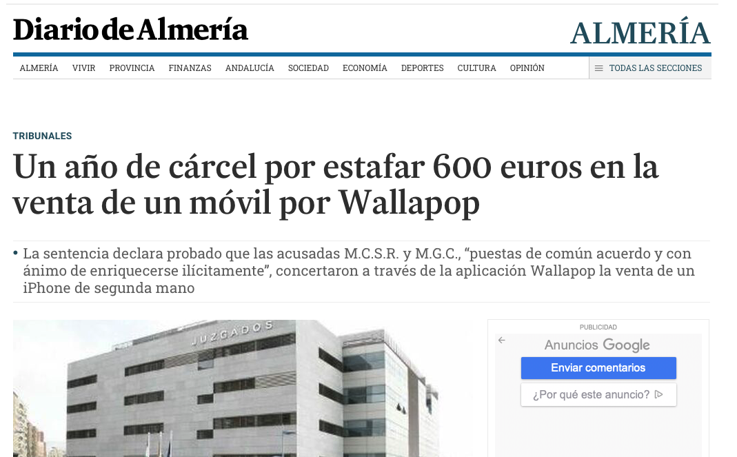 Estafa en Wallapop. Noticia del Diario de Almería