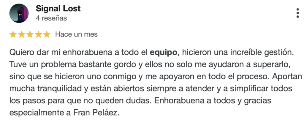 cuánto cobra un abogado penalista en España. Reseña de google de PenalTech. ejemplo 4
