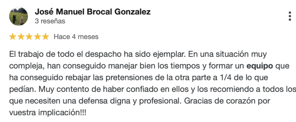 Cuánto cobra un abogado penalista en España. Reseña de google de PenalTech. ejemplo 5